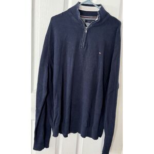 VTG‎ Tommy Hilfiger Mens Sweater 2XL Navy Blue Mock Neck 1/4 Zip premium cotton